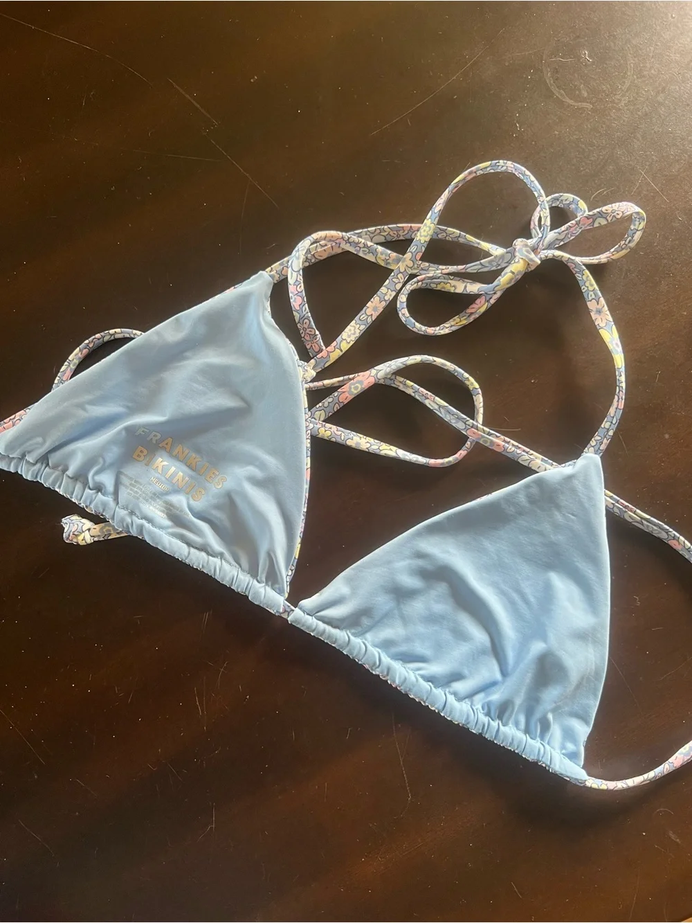 Frankie's Bikinis Blue Floral Triangle Bikini Top